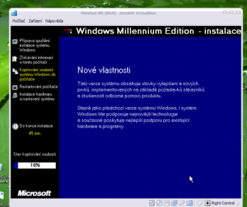 Instalace MS Windos ME ve VirtualBoxu pod XP